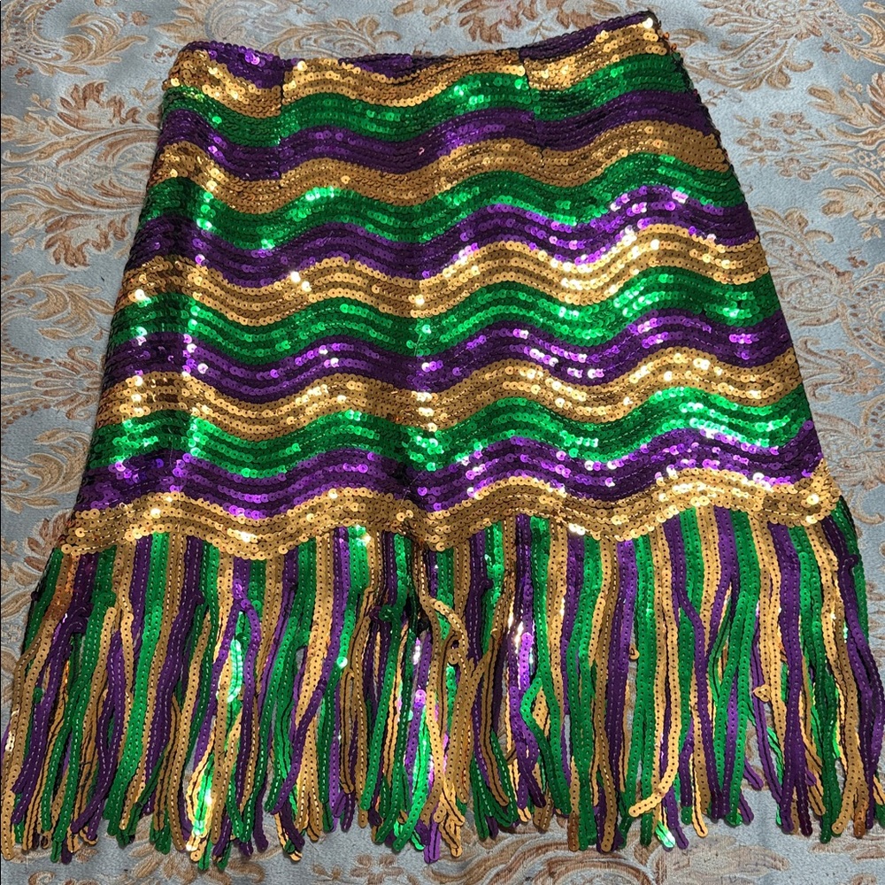 Mardi Gras Sequin Fringe Skirt - Gold, Green, and Purple - Picture 8 of 13